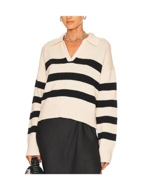 Velvet by Graham & Spencer Cream & Black Striped Collared Lucie Sweater